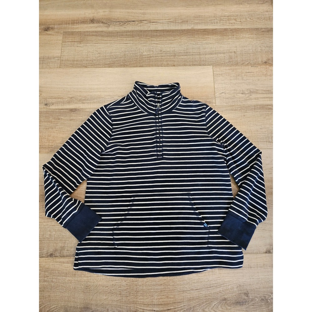 L.L.Bean Womens Large Ultrasoft Quarter Zip Pullover Navy Stripe Kangaroo Pocket